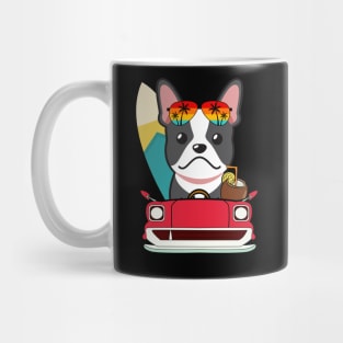 Surfer french bulldog driving to the beach Mug